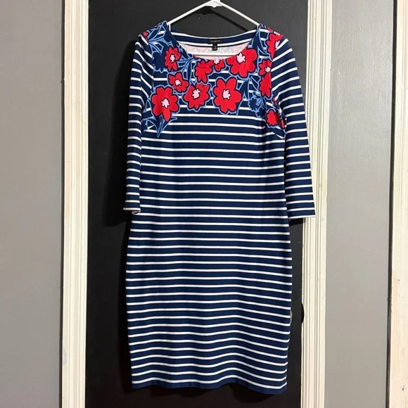 Talbots Striped Casual 3/4 Sleeve Stretch Floral Mini Dress Size: M - Picture 2 of 6